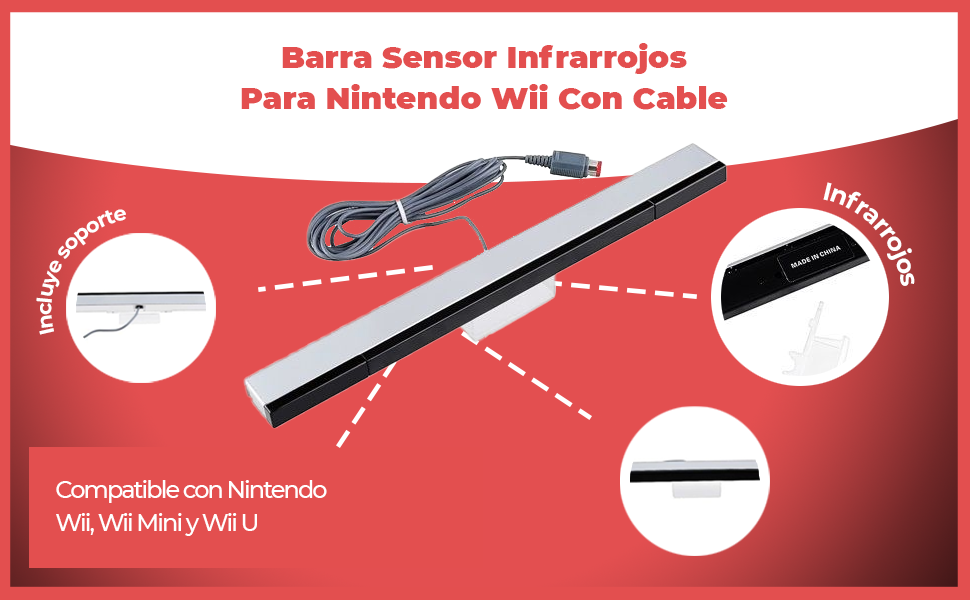Barra Sensor Infrarrojos para Nintendo Wii con Cable
