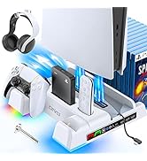 OIVO Soporte para PS5 con Ventilador de 3 Velocidades, Cargador Mando PS5 con Indicator RGB, Sopo...
